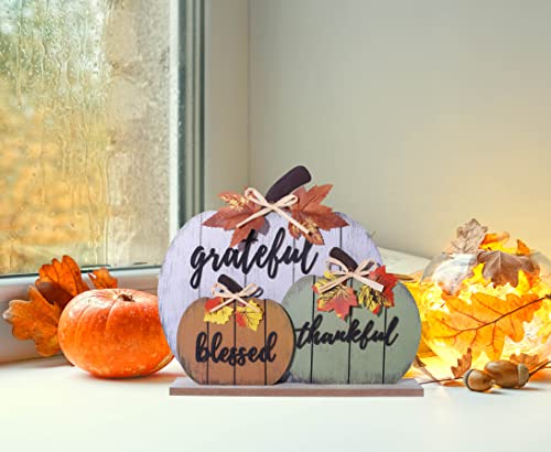Blessed Grateful Thankful Wooden Pumpkin Table Decor