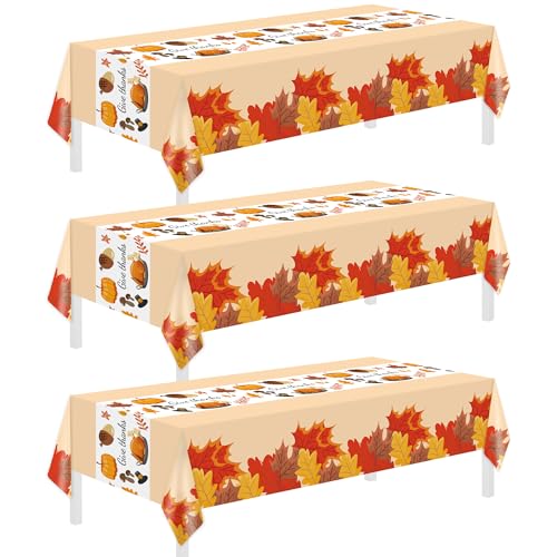Thanksgiving Disposable Tablecloths - 3 Pack, Autumn Decor