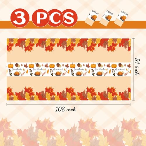 Thanksgiving Disposable Tablecloths - 3 Pack, Autumn Decor