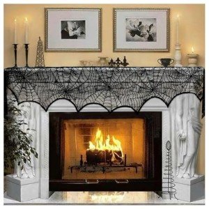 Black Lace Spiderweb Fireplace Mantle Scarf Cover