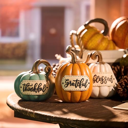 Set of 3 Resin Autumn Pumpkin Table Decor