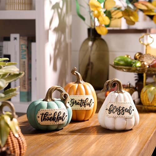 Set of 3 Resin Autumn Pumpkin Table Decor