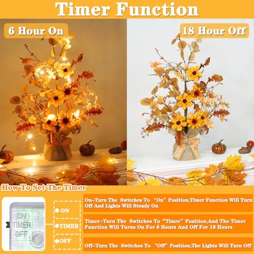 2 Pack LED Fall Decor Trees with Burlap Bowknot