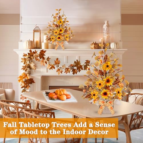 2 Pack LED Fall Decor Trees with Burlap Bowknot