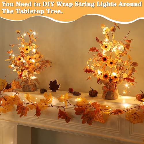 2 Pack LED Fall Decor Trees with Burlap Bowknot