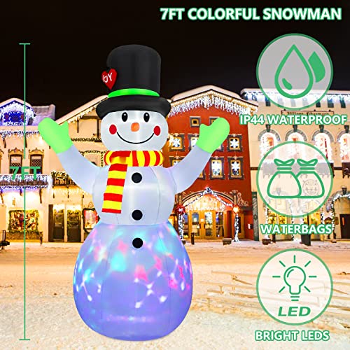 7 FT Inflatable Snowman with Colorful LED Lights