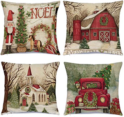 Set of 4 Christmas Pillow Covers 18x18 Inches