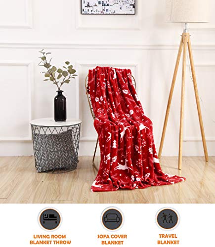 Burgundy Reindeer Velvet Holiday Fleece Blanket 50x60