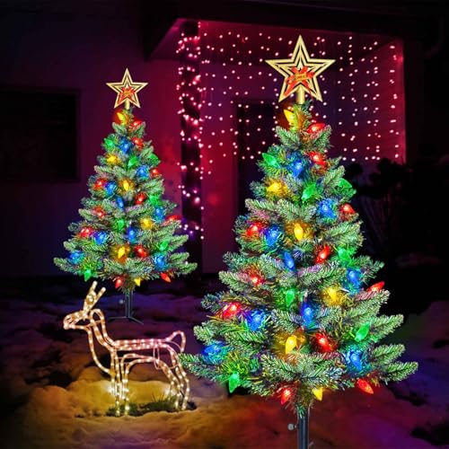 Solar Christmas Trees with 100 Multi-Color LED Lights
