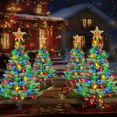 Solar Christmas Trees with 100 Multi-Color LED Lights
