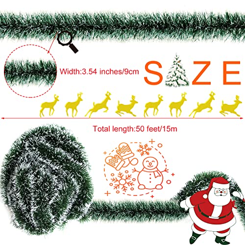 50 Feet Green Snowy Christmas Garland Streamers