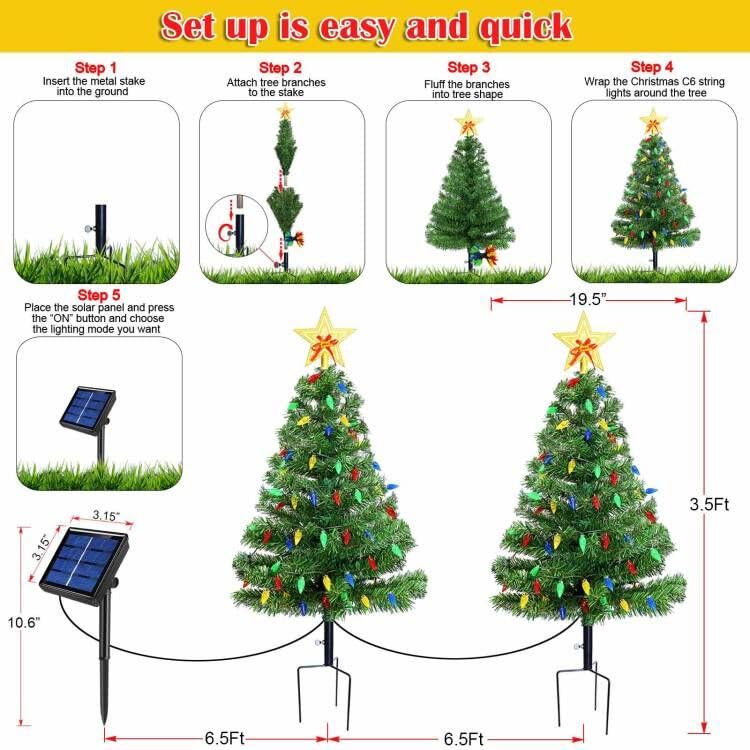 Solar Christmas Trees with 100 Multi-Color LED Lights