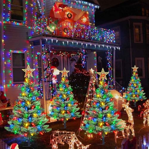Solar Christmas Trees with 100 Multi-Color LED Lights