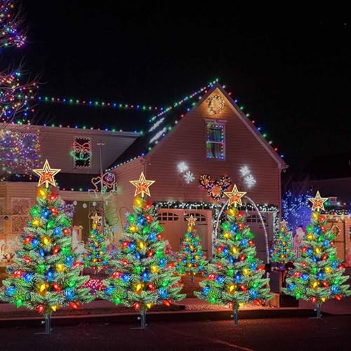 Solar Christmas Trees with 100 Multi-Color LED Lights