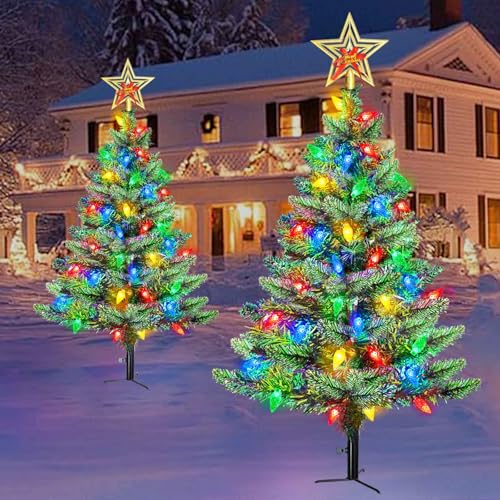 Solar Christmas Trees with 100 Multi-Color LED Lights