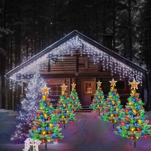 Solar Christmas Trees with 100 Multi-Color LED Lights