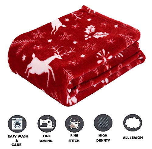 Burgundy Reindeer Velvet Holiday Fleece Blanket 50x60