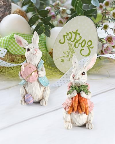 Hand-Painted Easter Bunny Figurines with Carrots