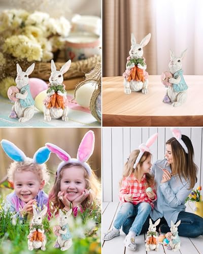 Hand-Painted Easter Bunny Figurines with Carrots