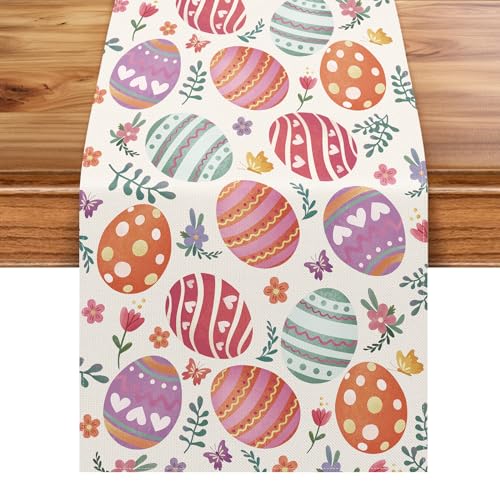 Easter Eggs Floral Table Runner for Spring Decor