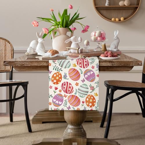 Easter Eggs Floral Table Runner for Spring Decor