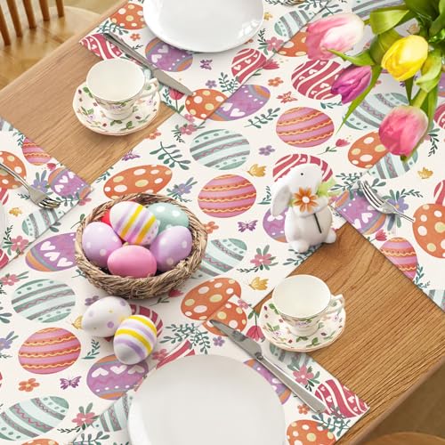Easter Eggs Floral Table Runner for Spring Decor