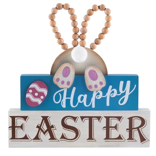 Happy Easter Wooden Bunny Sign Decor with Beads
