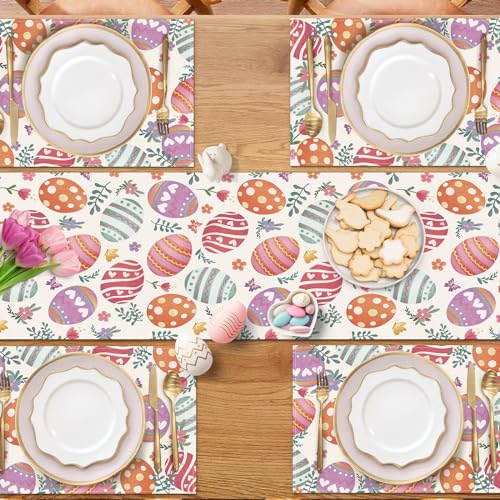 Easter Eggs Floral Table Runner for Spring Decor