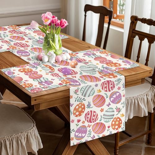 Easter Eggs Floral Table Runner for Spring Decor