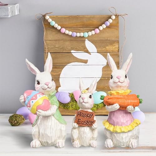 3PCS Easter Bunny Gnomes Resin Figurines Set