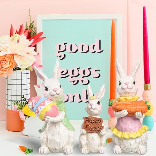 3PCS Easter Bunny Gnomes Resin Figurines Set