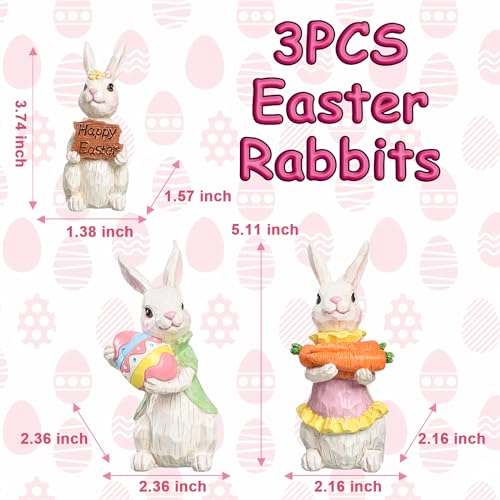 3PCS Easter Bunny Gnomes Resin Figurines Set