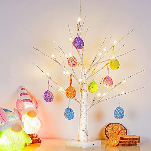 24" Pre-lit White Birch Tree with Easter Eggs
