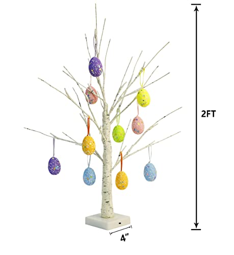 24" Pre-lit White Birch Tree with Easter Eggs