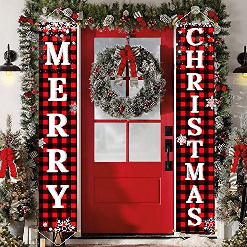 Buffalo Plaid Merry Christmas Outdoor Sign Set