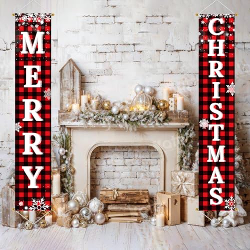 Buffalo Plaid Merry Christmas Outdoor Sign Set