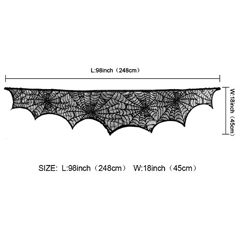 Black Lace Spiderweb Fireplace Mantle Scarf Cover