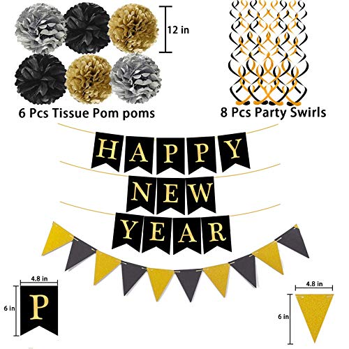 Black and Gold Happy New Year Bunting Decorations