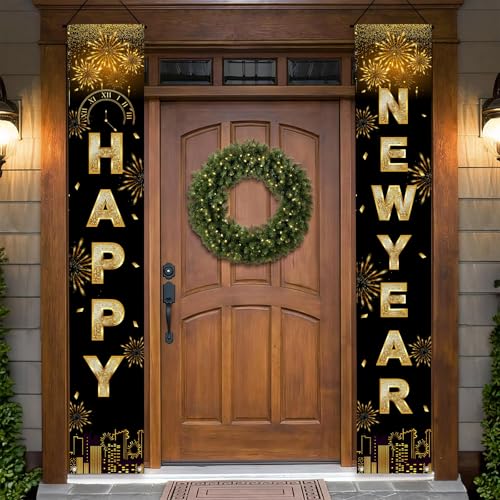 2025 Black Gold New Year Door Banner Decorations