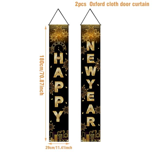 2025 Black Gold New Year Door Banner Decorations