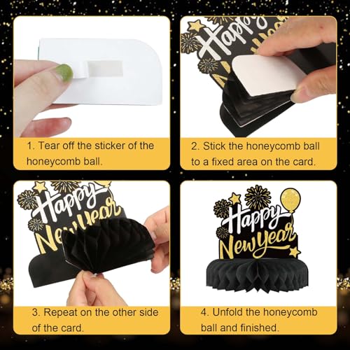 2025 New Year's Eve Honeycomb Centerpieces - Black and Gold