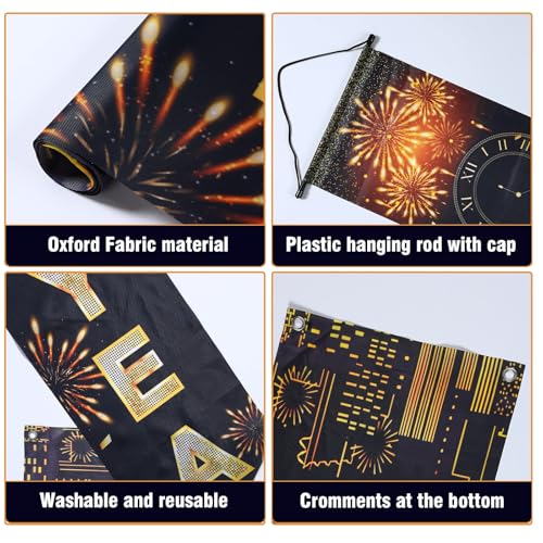 2025 Black Gold New Year Door Banner Decorations