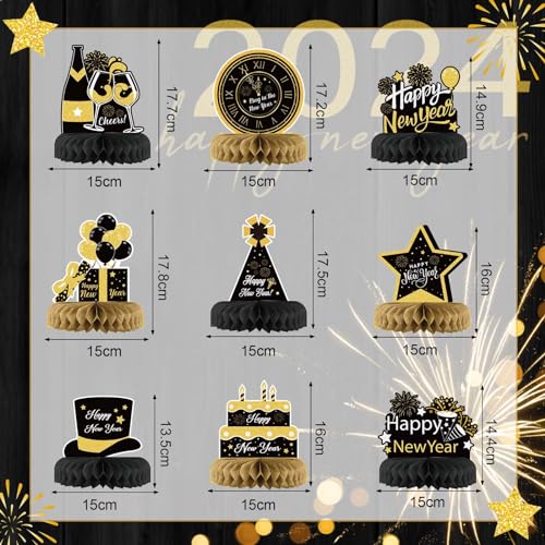 2025 New Year's Eve Honeycomb Centerpieces - Black and Gold