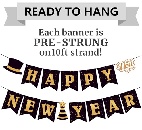Black and Gold Happy New Year 2025 Banner