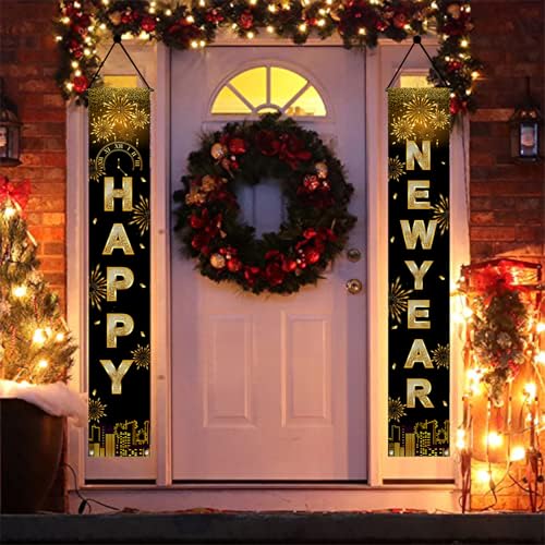 2025 Black Gold New Year Door Banner Decorations