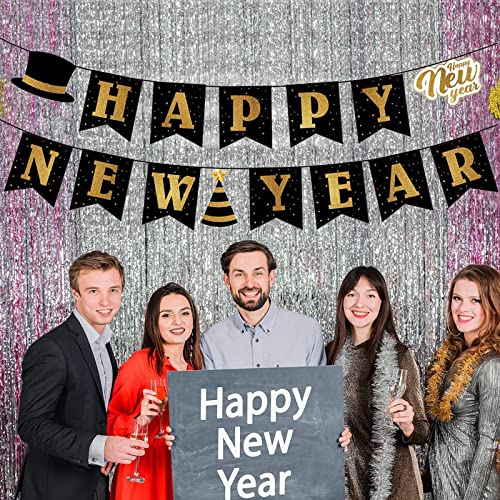 Black and Gold Happy New Year 2025 Banner