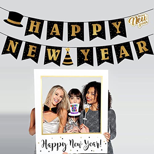 Black and Gold Happy New Year 2025 Banner