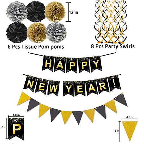 New Year Black Banner & Gold Streamer Set