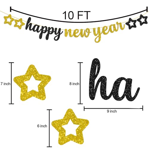 Glittery Black and Gold New Year Banner Garland