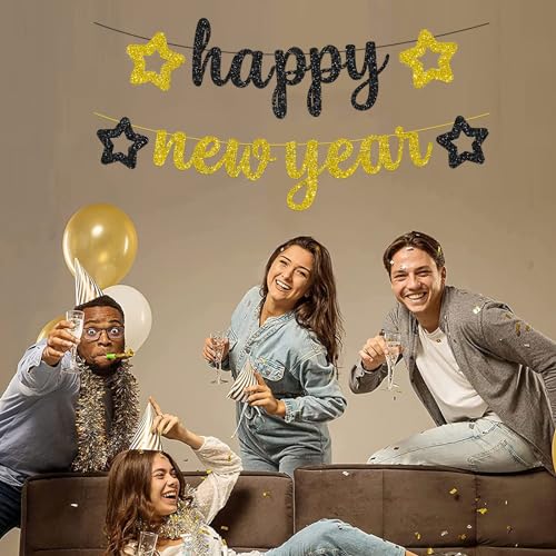 Glittery Black and Gold New Year Banner Garland